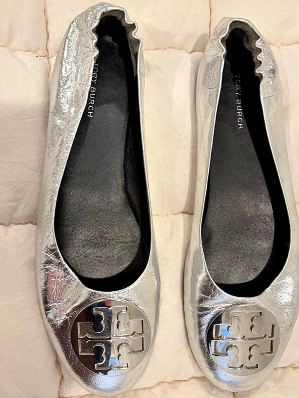 Tory Burch Minnie Travel Ballet Flat Silver Logo Flats